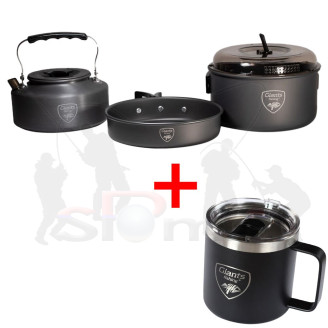 Giants fishing Akční set Sada nádobí s konvičkou + Nerezový thermo hrnek 400ml